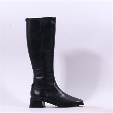 Wonders Ayla Block Heel Stretch KneeHigh - Black Leather